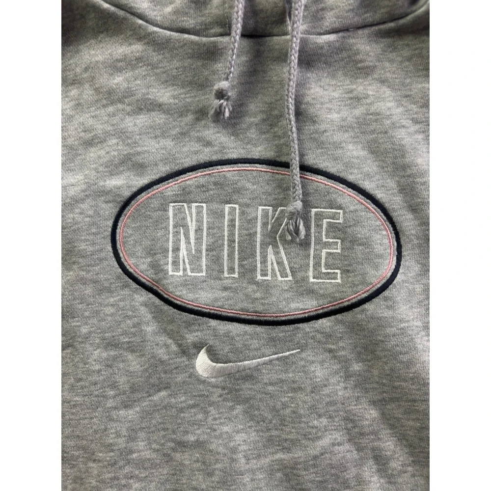 Nike Hoodie Mens Small Gray‎ Embroidered Oval Logo Pullover Fleece Sweatshirt